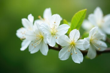 Fototapeta premium Delicate white rhododendron flowers blooming on a tree branch, spring, greenery