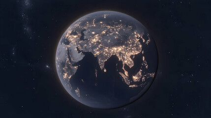 Obraz premium Earth at Night Showing Asia, Europe, and Africa Beautifully Illuminated in Space