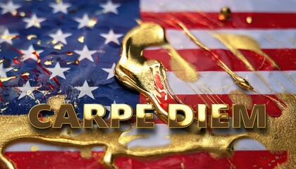 Fototapeta premium Seize the Day with Gold Against American Flag