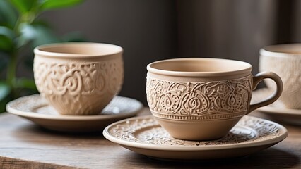 1. Hot and Cold Cappuccino Cups on an Old Wooden Table in the Morning.