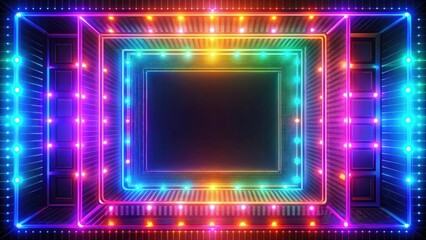 Fototapeta premium Brightly colored LED squares in a futuristic design with an abstract neon border, Lighting, Abstract, Lighting