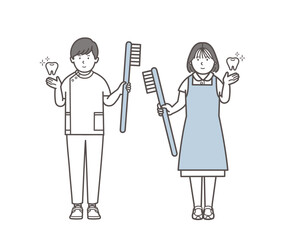 歯医者と歯科衛生士の歯磨き指導のイラスト