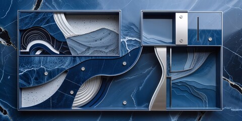 Abstract Marble Composition with Silver Accents Modern Wall Art Display Interior Design