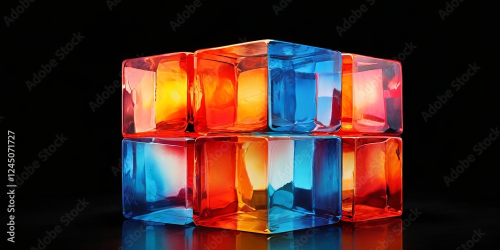 Poster a stack of cubes with blue and red colors