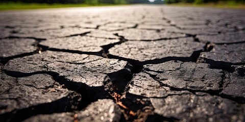 Fototapeta premium A cracked road with a lot of debris