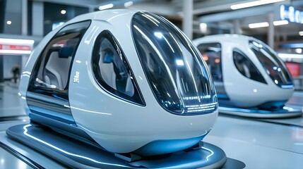Fototapeta premium futuristic self-driving pods, airport transport - futuristic techno.