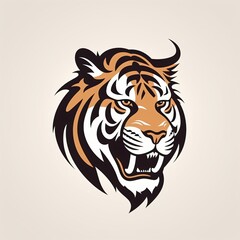Fototapeta premium Fierce Tiger Head Illustration Showcasing Strength and Elegance in a Simple Design. Generative AI