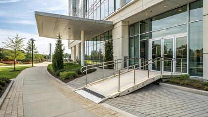 A ramp is in front of a building