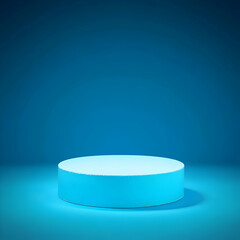 3D Cylinder Podium on Blue Background for Product Showcase with Soft Lighting