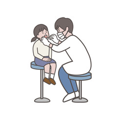 歯科検診を受ける女の子の全身イラスト