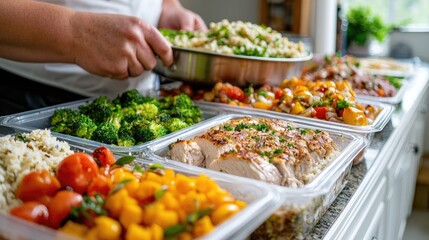 Obraz premium Chef serving healthy buffet food