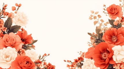 Floral Frame of Coral and Cream Roses: A delicate and elegant floral frame composed of coral and cream roses, creating a romantic and sophisticated border, perfect for invitations, announcements.