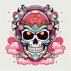 Fototapeta premium Colorful Skull Design With Intricate Patterns and Vibrant Details in Bold Artistic Style. Generative AI