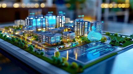 smart city night lights architectural model - smart city technology