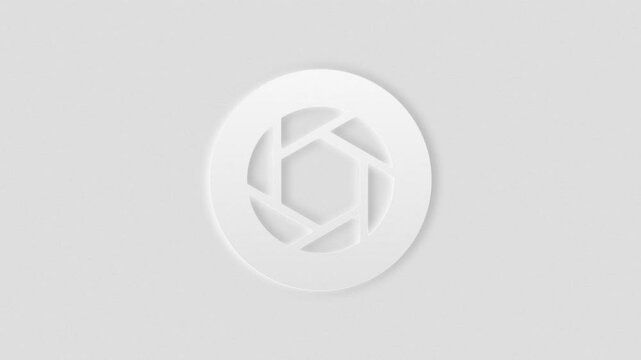 Clean camera diaphragm lens icon with light and dark neumorphism design. 4k animation, blur and shadows graphics, simple animations.
