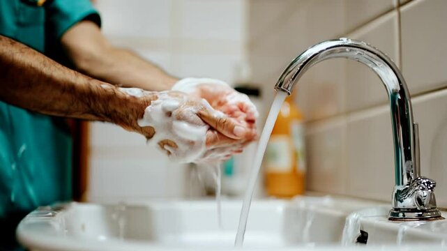 a surgeon washes his hands before operating. Hospital concept.	
