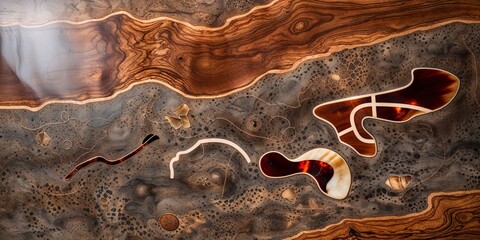 Artistic Wood Inlay Design Featuring Ornate Details and Varied Textures for Creative Project Use