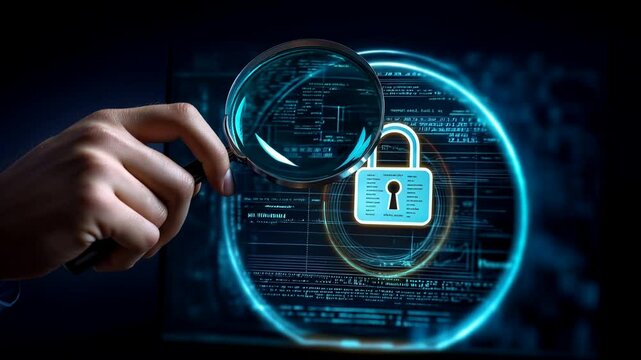 A detailed IT Security Risk Assessment concept depicted with a magnifying glass focused on	