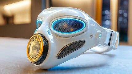 futuristic white gas mask, sci-fi design - cyberpunk aesthetics