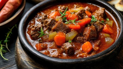 Hearty and flavorful beef stew, brimming with tender meat and vibrant vegetables