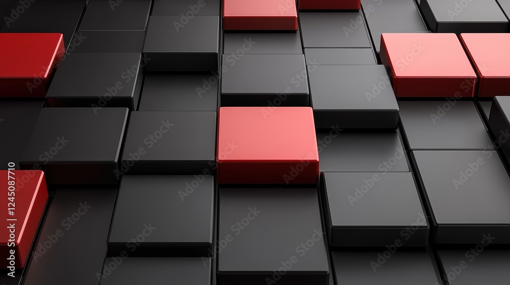Aufkleber a visually striking arrangement of black and red squares, creating a dynamic, modern pattern with a 