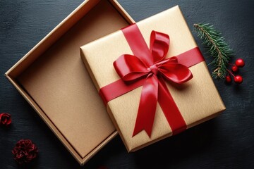 Open Gift Box With Red Ribbon