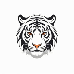 Fototapeta premium Striking White Tiger Head Illustration Showcasing Unique Fur Patterns and Piercing Orange Eyes. Generative AI
