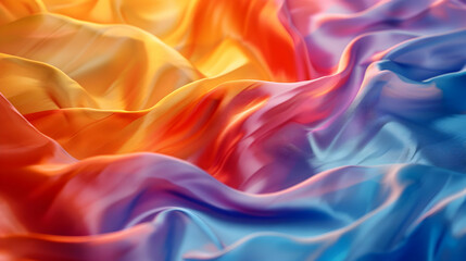 Obraz premium Vibrant silk fabric draped elegantly, showcasing a blend of warm and cool colors, creating a serene backdrop