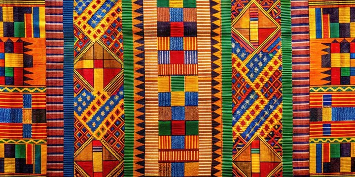 African Kente cloth with intricate geometric designs and vibrant colors, traditional, colorful,  traditional