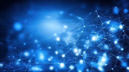Fototapeta premium A vibrant blue abstract background featuring glowing nodes and connections, symbolizing technology and innovation.