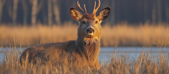 Deer in marsh sunset wildlife nature