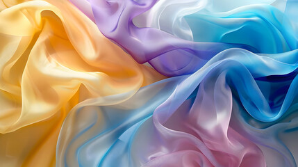 Obraz premium Colorful silk fabric draped elegantly, showcasing soft textures and vibrant hues in a serene setting