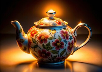 Night Photography Porcelain Teapot, White Background, Ceramic Teapot, Lidded Teapot, Still Life Photography, Elegant Teapot,  Dark Background, Low Light Photography,  Studio Photography