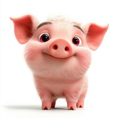 Cute Cartoon Pig Character with Adorable Expression in White Background