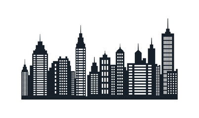 Fototapeta premium Silhouette of Cityscape Skyscrapers Buildings Landscape Wallpaper in Modern City Town