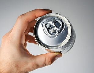 Hand Holding a Sleek Aluminum Can: Perfect for Beverage Packaging Photography