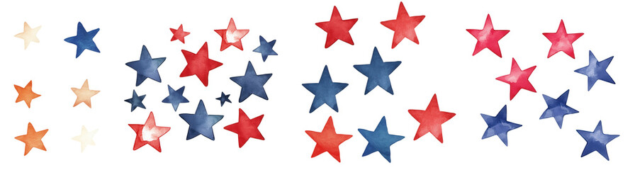 Colorful star pattern in red, white, and blue for patriotic theme, isolated on transparent background.