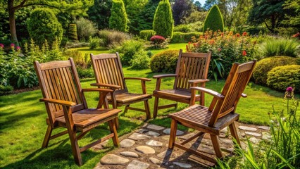 Fototapeta premium Rustic Brown Wooden Chairs Garden Decor - Country House Outdoor Seating