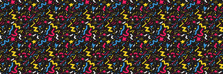 Seamless pattern with geometric shapes in the style. Multicolored vintage background with triangles, circles and squares for textile, fabric and Sudanese fabric art.