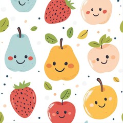 Playful fruit characters whimsical design digital art colorful background cheerful vibes fun concept