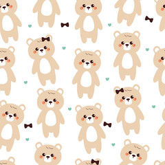 seamless pattern cute cartoon bear with black bow. cute animal pattern for wallpaper, background and gift wrap paper