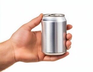 Hand Holding a Sleek Aluminum Can: Perfect for Beverage Packaging Photography