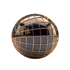 Obraz premium shiny globe with metallic grid design, reflecting light beautifully. This modern 3D object symbolizes global connectivity and technology