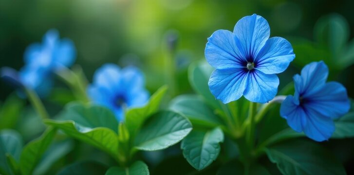 Blue boldo da terra flowers in a garden amidst green leaves, blue, flowers, boldo