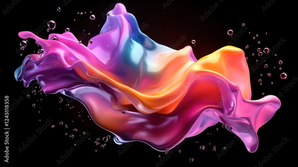 Aufkleber colorful liquid splashes creating dynamic patterns on a black background for artistic design or abst
