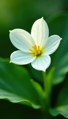 Naklejka premium Delicate white flower with intricate details on green leafy base, greens, spring