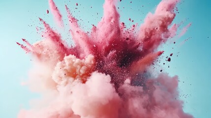 Pink and blue powder explosion creating colorful cloud in dark background during celebration or festival