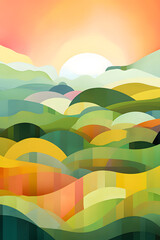 Fototapeta premium Digital abstract green hills geometric pattern graphic poster background