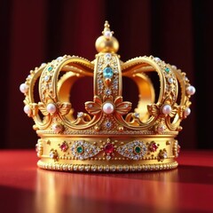 Obraz premium Golden crown adorned with glittering diamonds and pearls, majesty, shine, grandeur