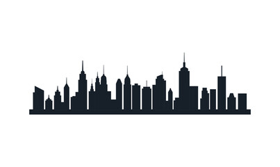 Obraz premium Silhouette of Cityscape Skyscrapers Buildings Landscape Wallpaper in Modern City Town